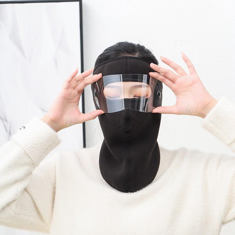 Khẩu trang ninja vải nỉ kính bảo vệ mắt dán gáy che kín tai chạy xe phượt nam nữ - khau trang ni - Hồng