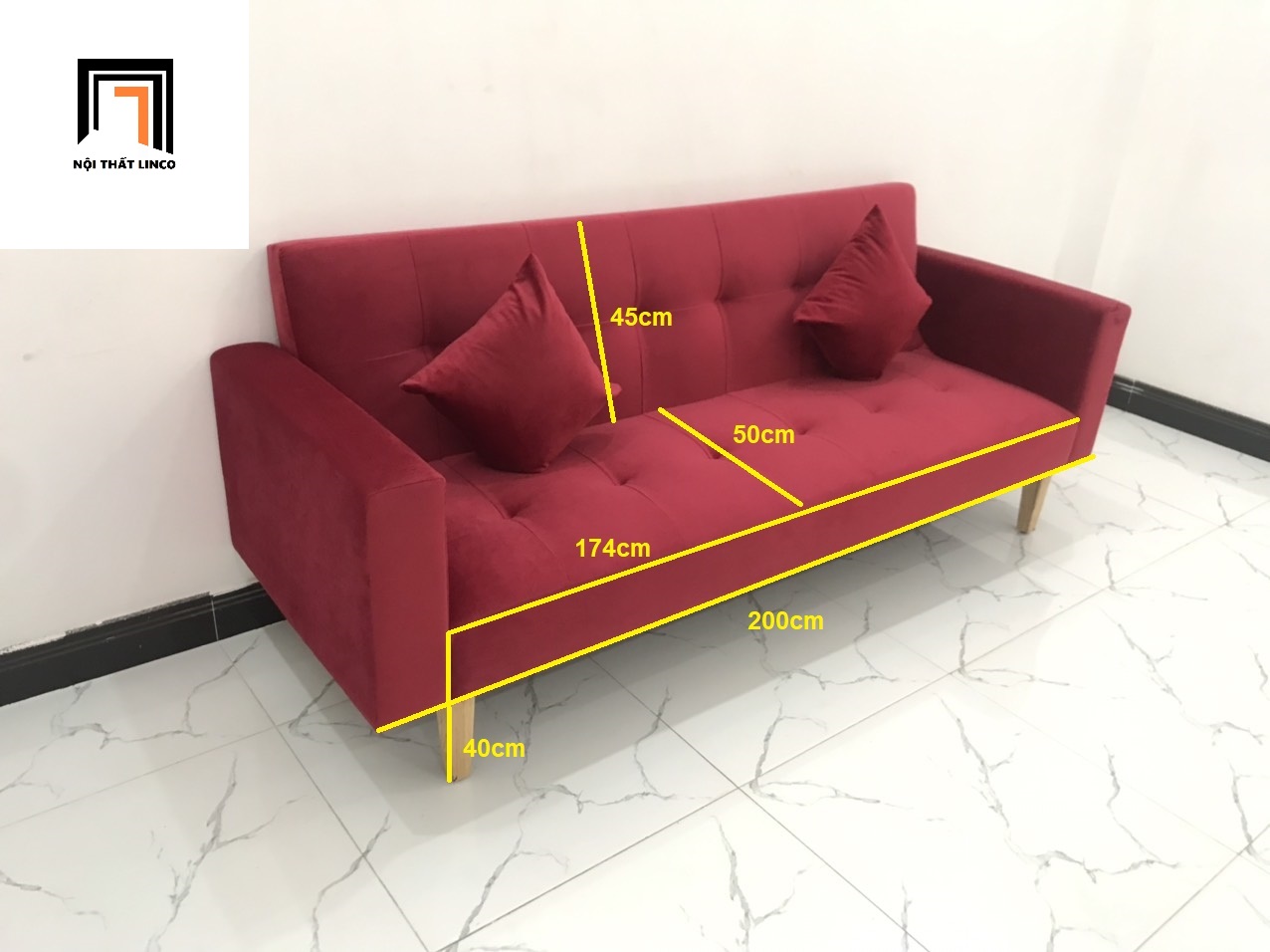 Bộ ghế sofa băng giường BTV đỏ đô nhiều kích cỡ