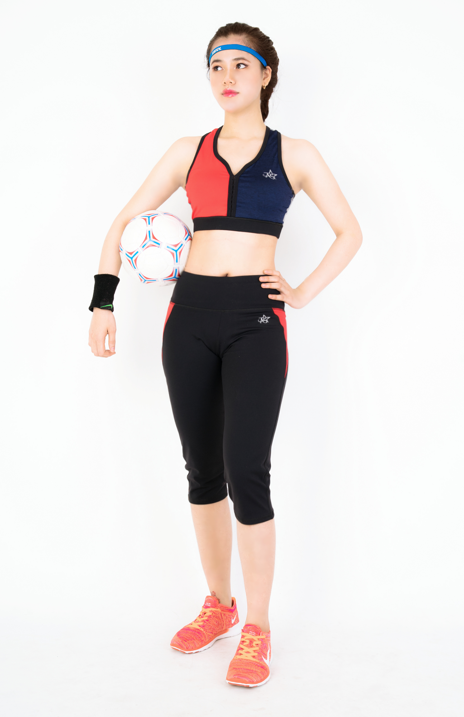 Bộ tập thể thao nữ quần lửng áo bra 2 màu Xanh đậm + Đỏ cam