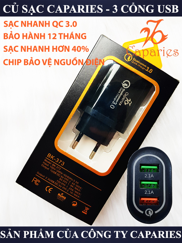 Củ Sạc 3 USB 18W Nhanh Quick Charge 3.0 - Chính Hãng CAPARIES VIỆT NAM