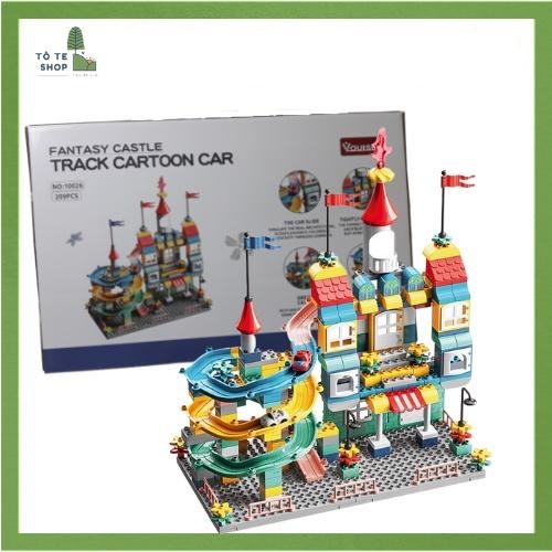 Đồ chơi lắp ráp lâu đài cầu trượt có ô tô siêu đẹp, siêu hấp dẫn với 209 pcs dành cho các bé