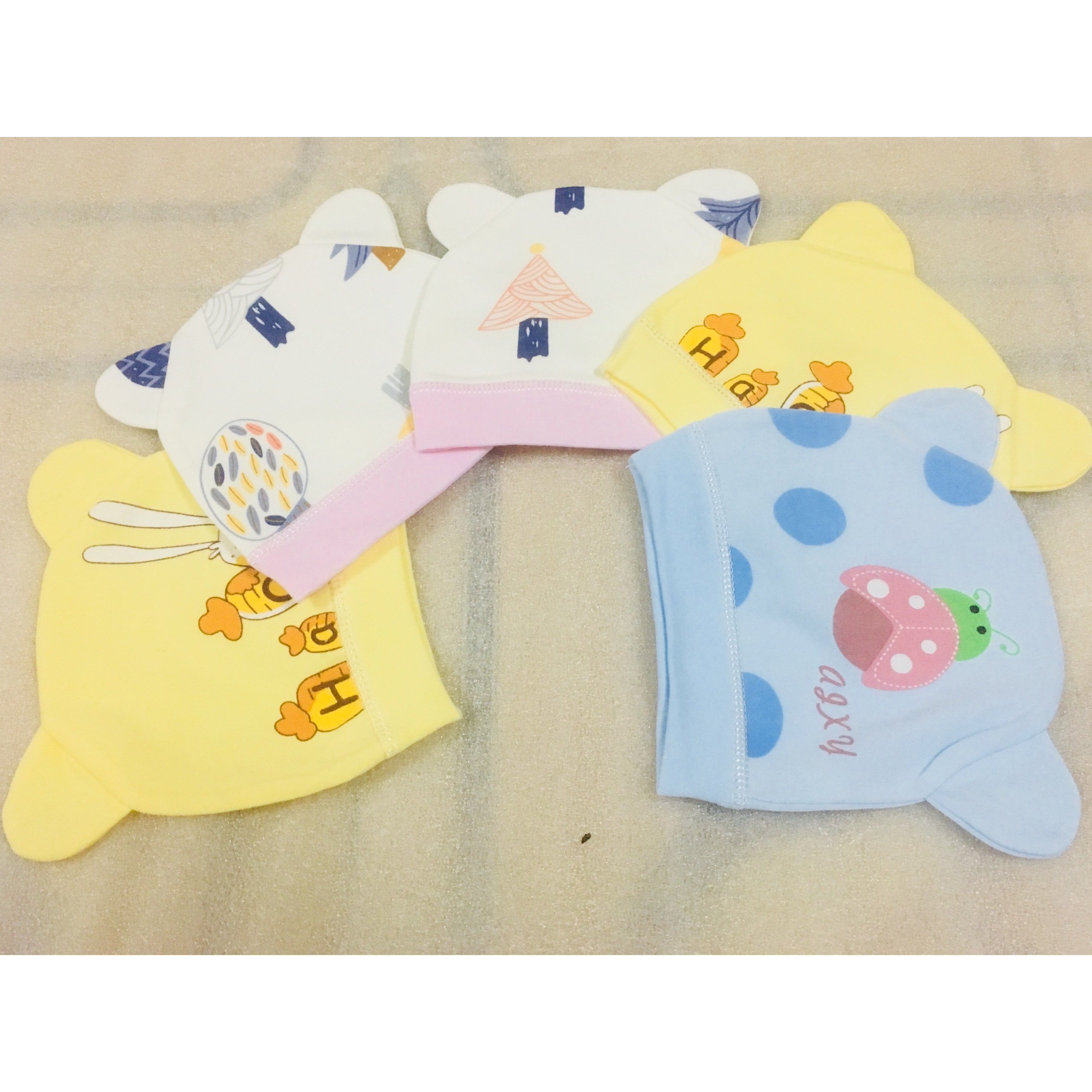 Combo 5 Mũ Che Thóp Cotton Mềm Cho Trẻ Sơ Sinh 0-8 Tháng- Họa Tiết Ngộ Nghĩnh - ( Màu Ngẫu Nhiên )