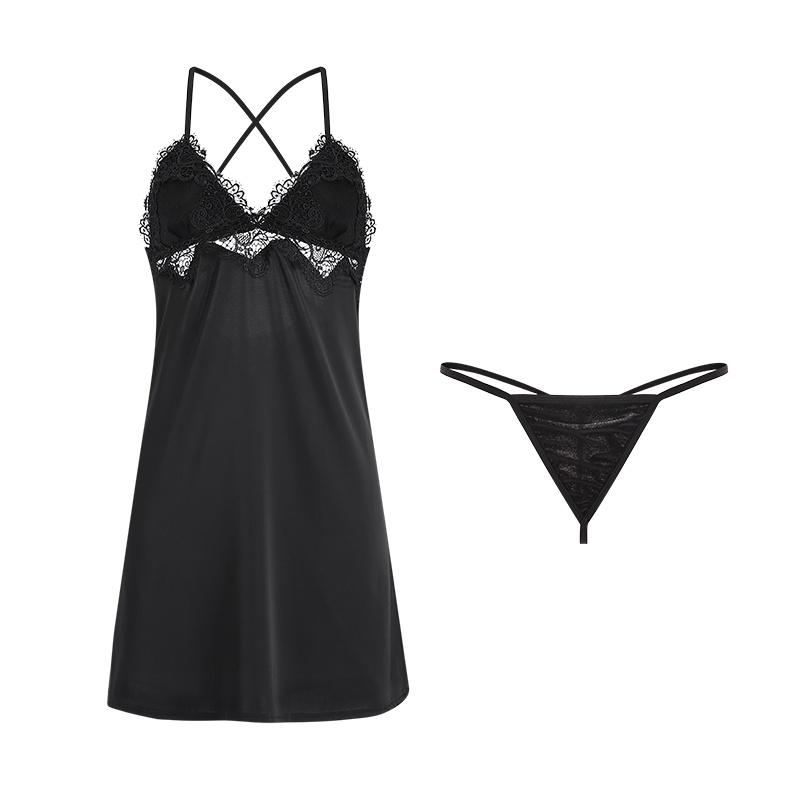 VAPERLA Váy ngủ lụa - Đầm ngủ sexy 2 dây mảnh đan lưng - Ren ngực MS: 585