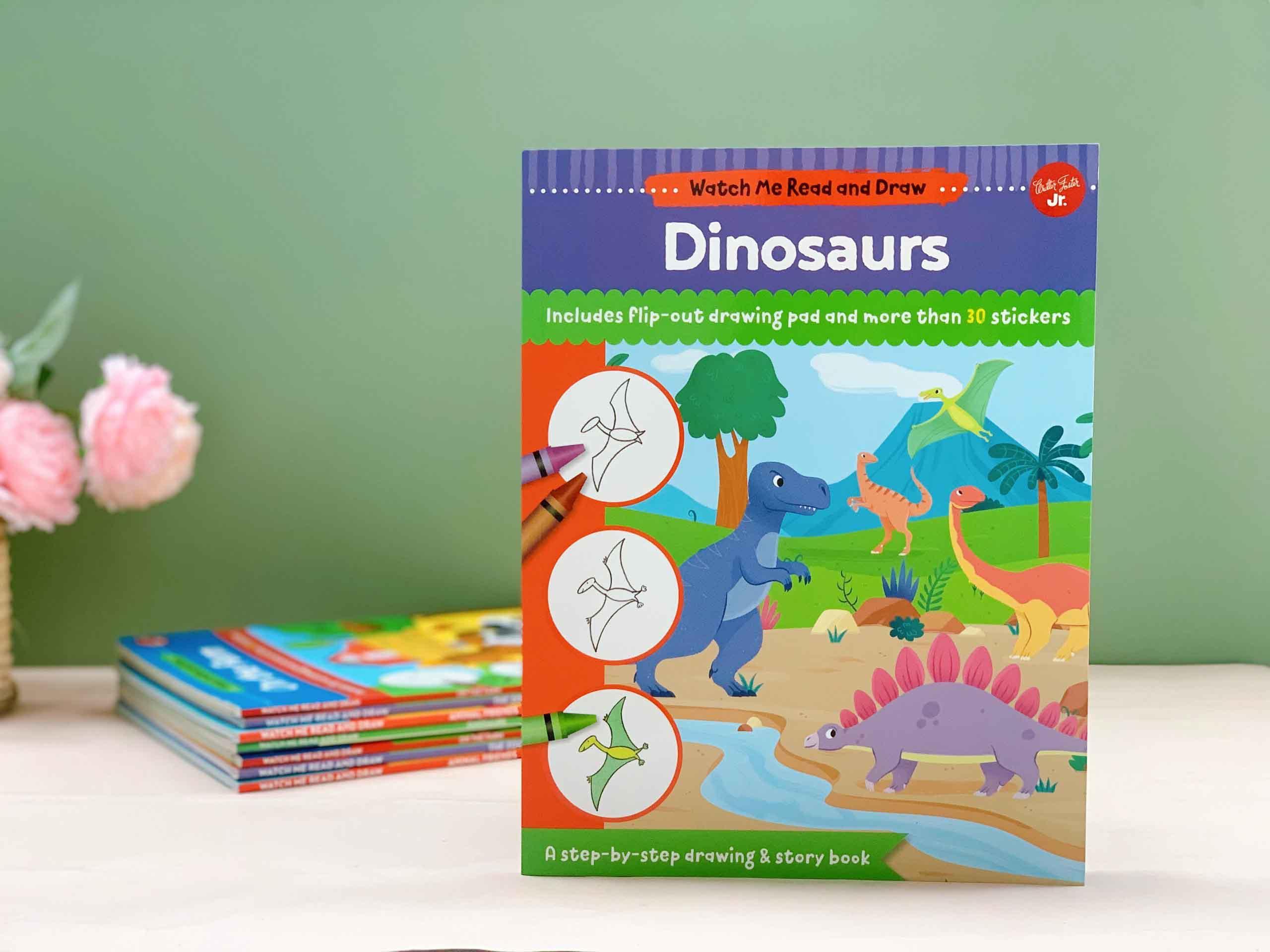 Watch Me Read and Draw: Dinosaurs : A step-by-step drawing &amp; story book - Includes flip-out drawing pad and more than 30 stickers