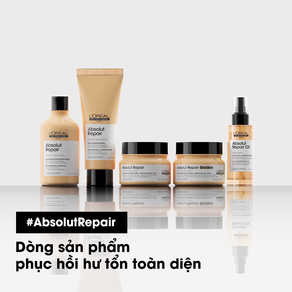 Hấp dầu nhũ vàng phục hồi tóc hư tổn nặng L'ORÉAL Serie Expert Absolut Repair Golden Masque Lightweight Touch 250ml