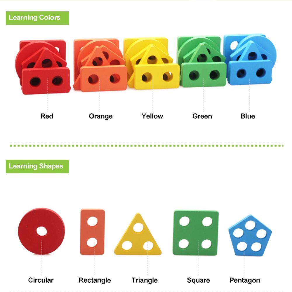 Wooden Geometric Column Toy Shape Color Sorting Blocks Early Educational Learning Tool for Kids Toddlers Preschoolers