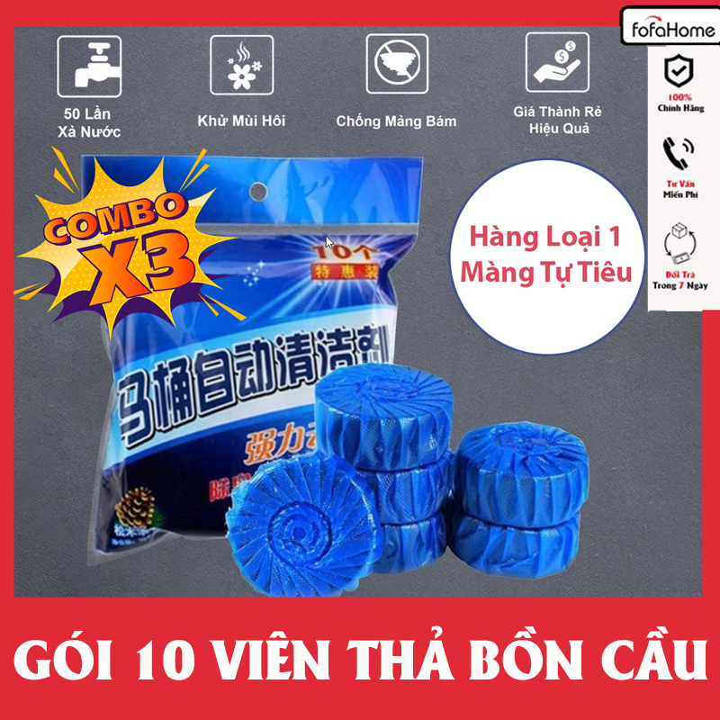 Combo 3 Túi 10 Viên Khử Mùi Tẩy Vệ Sinh Bồn Cầu Thế Hệ Mới - Thả Xả Toilet Diệt Khuẩn, Tẩy Sạch Vệ Sinh Vết Bám Bẩn