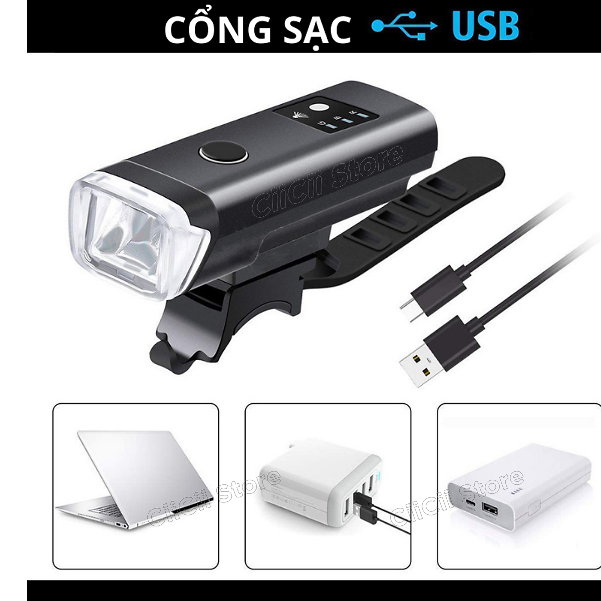 Đèn LED Xe Đạp Cảm Biến Ánh Sáng Tự Động, Pin 2000mAh, Sạc USB Hàng Nhập Khẩu