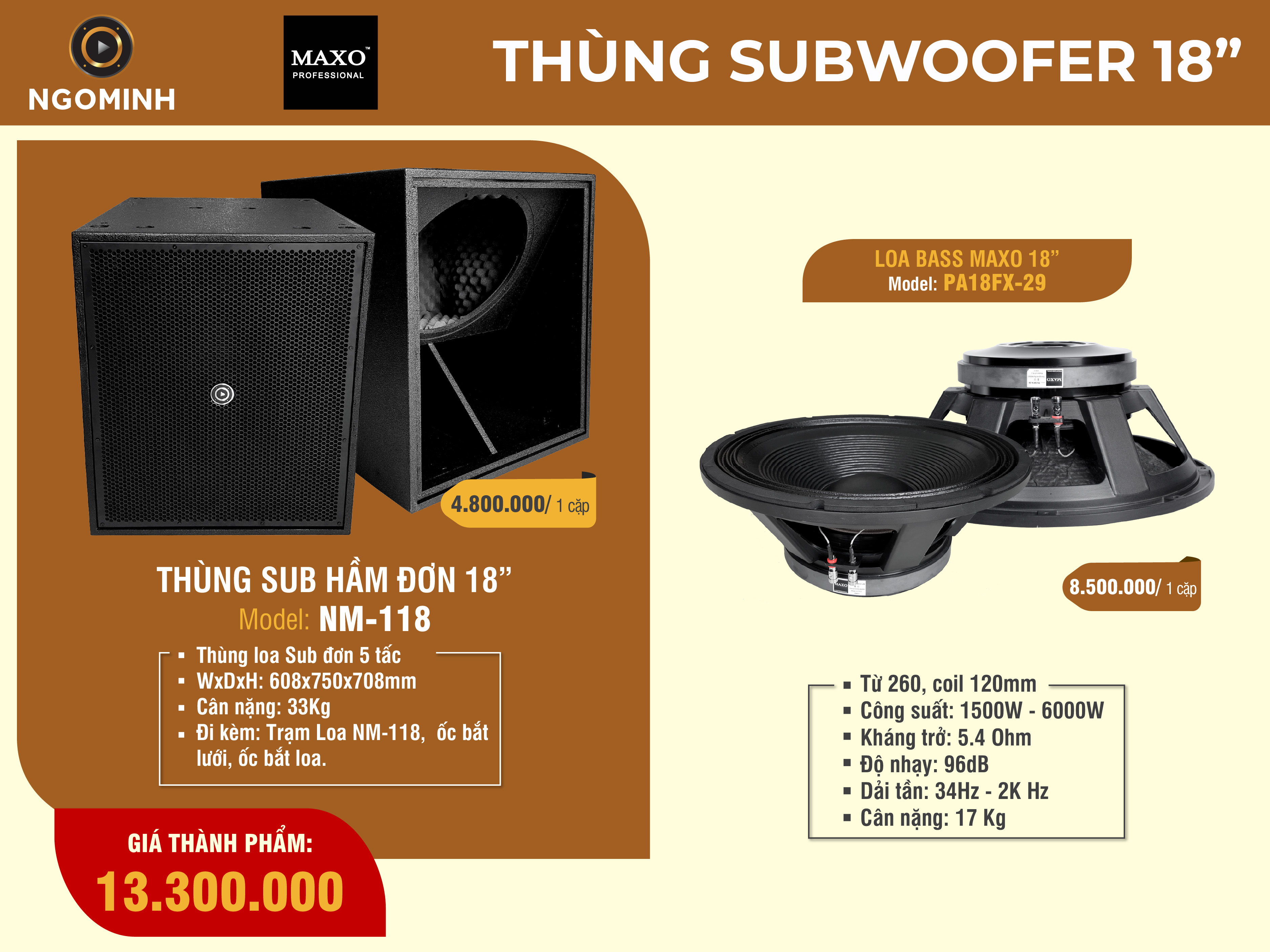 Loa Sub Hầm Đơn NM-118, PA18FX-29