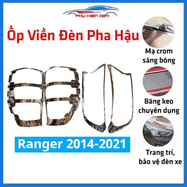 Ốp viền đèn pha hậu mạ crom Ranger 2014-2015-2016-2017-2018-2019-2020-2021 chống trầy trang trí bảo vệ xe
