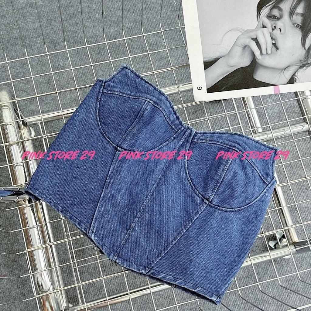 Áo ống jean cúp ngực PINKSTORE29 kiểu dáng ôm, phong cách cá tính A5592