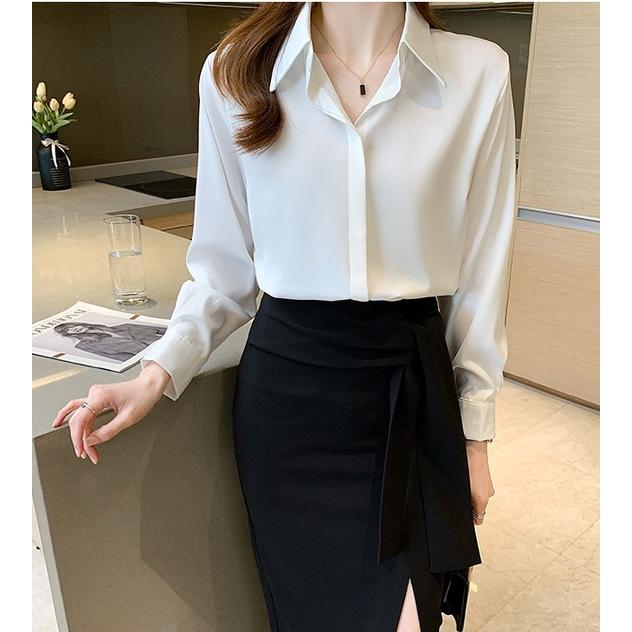 Áo Sơ Mi Nữ Công Sở Màu Trắng Cổ Đức CHIPY Kiểu Hàn Quốc Vintage Ulzzang Form Rộng Dài Tay Đẹp Chất Lụa Cao Cấp A2T
