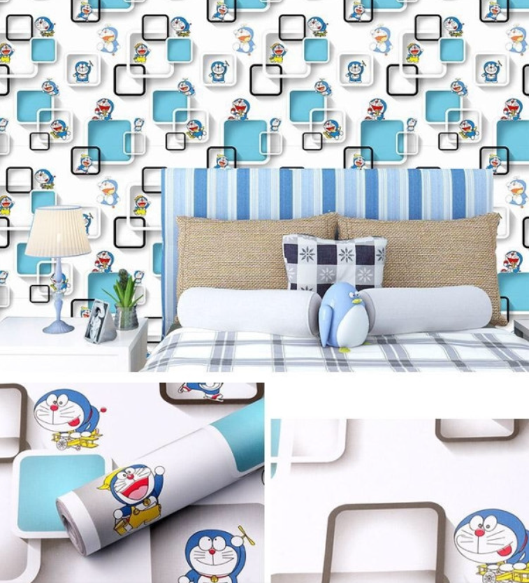 Combo 10 mét giấy dán tường, decal dán tường trang trí nhà cửa ĐÔ RÊ MON Ô VUÔNG khổ 45cm