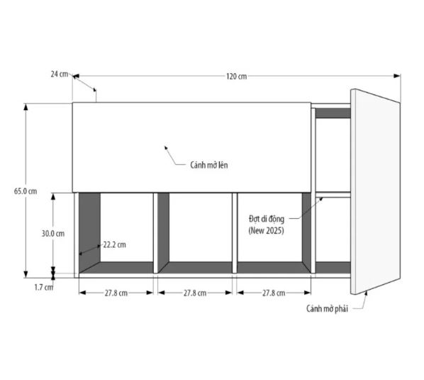 Kệ Tủ Sách Treo Tường 4 Ngăn 2 Cánh Juno Sofa CTKT707 KT 120 x 65 x 24 cm