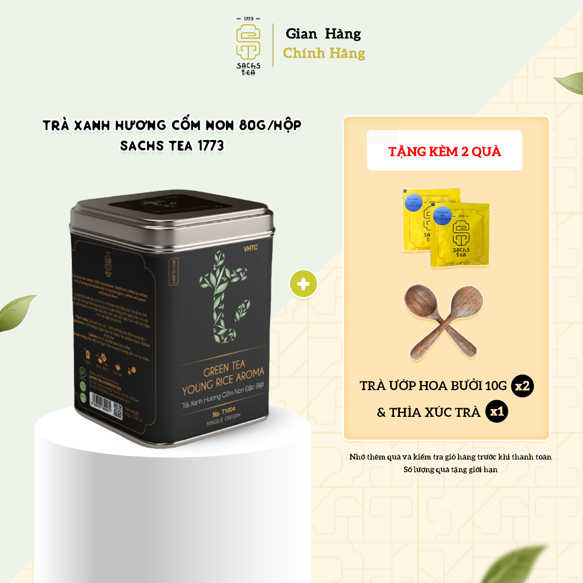 Trà xanh hương cốm non SACHS TEA 1773 thơm mùi cốm vị ngọt sâu chè hữu cơ thái nguyên 80g/hộp