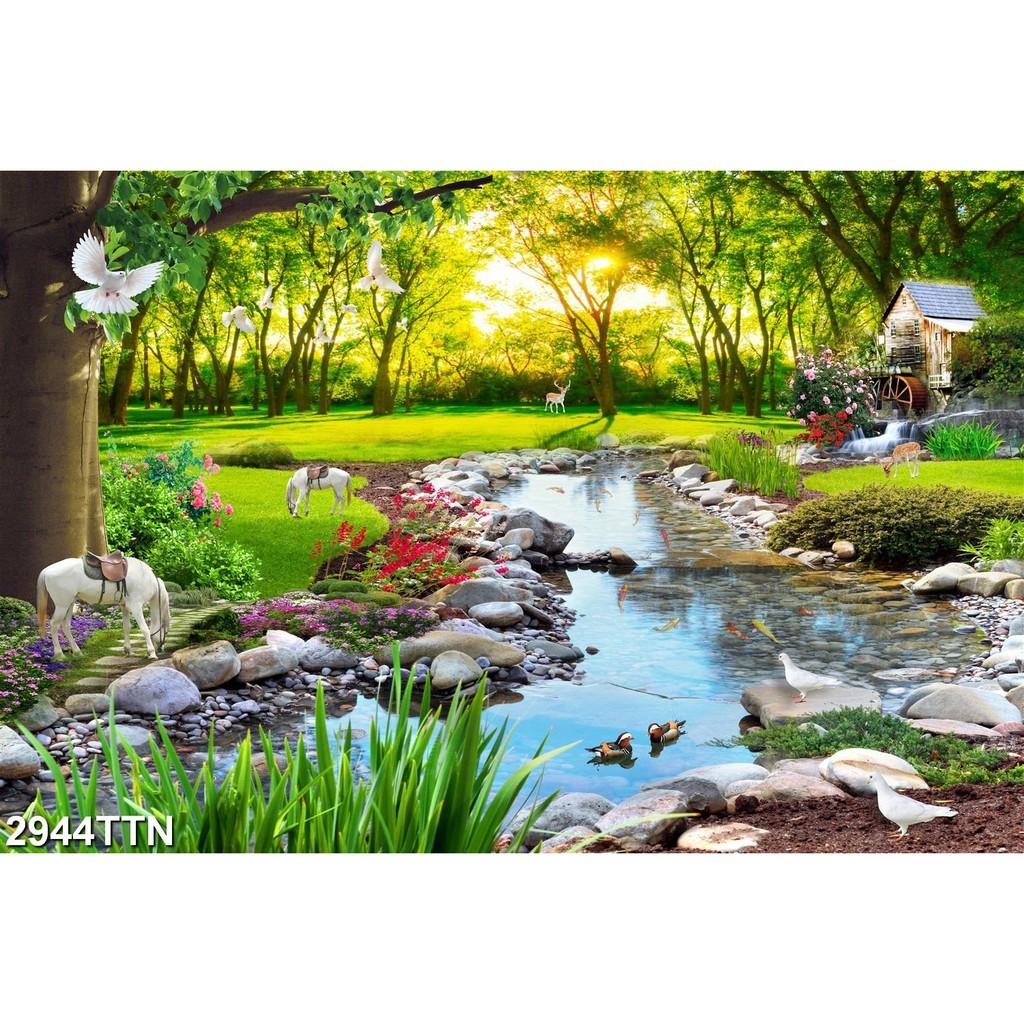 TRANH DÁN TƯỜNG 3D SƠN THUỶ HỮU TÌNH THÁC NƯỚC ĐẸP NHIỀU MẪU - TRANH NON NƯỚC HỮU TÌNH