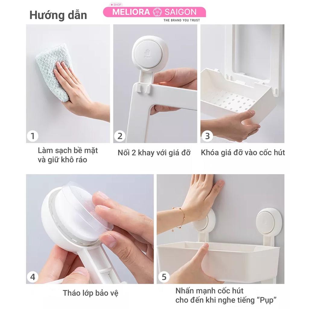 Giá treo tường 2 tầng cao cấp MELIORA không khoan tường tải treo 10kg chống nước tái sử dụng hút chân không SG635