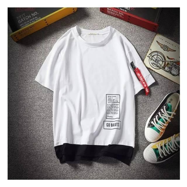 Áo thun tay lỡ phối viền cotton thoáng mất layout