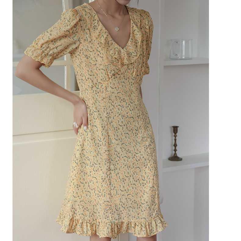 Đầm Hoa Nhí Cổ Tim Vintage SP028580 - SP028583 (hình thật