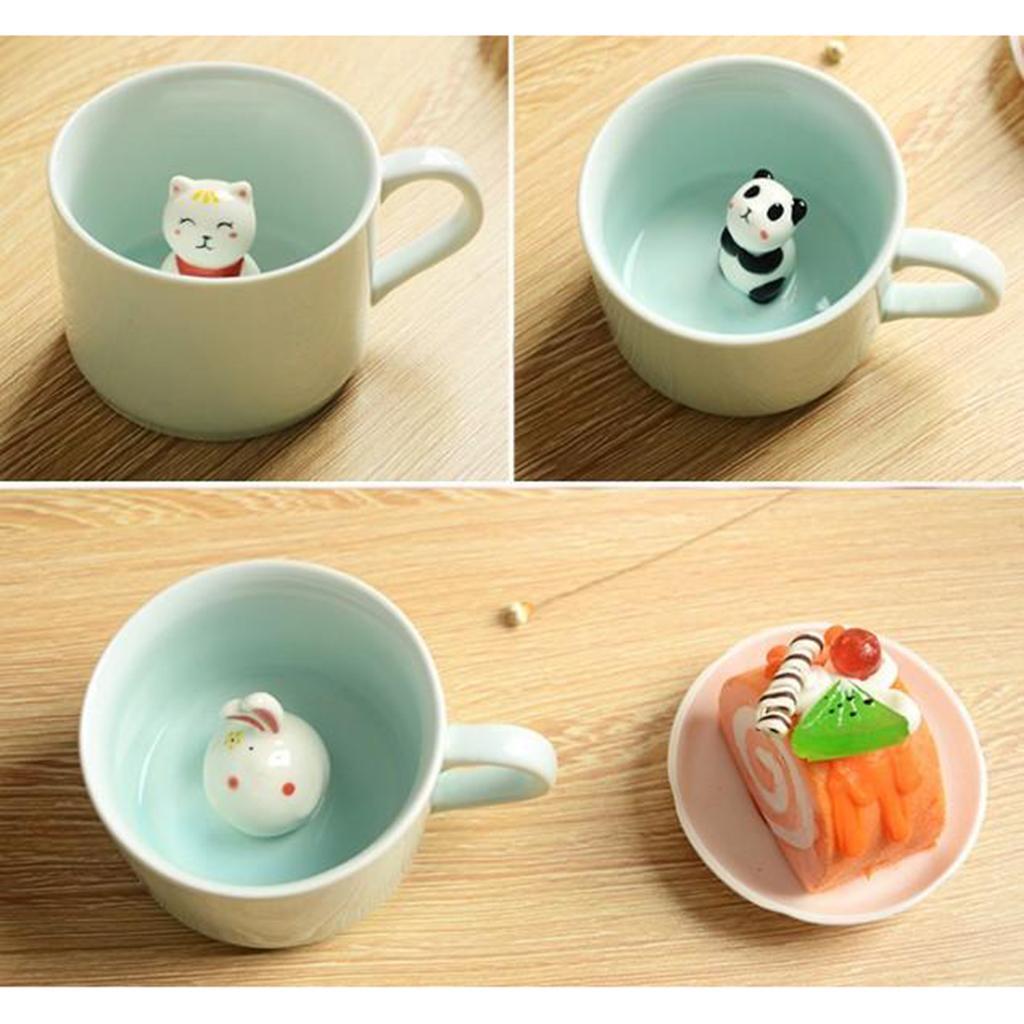 2 Pieces 3D Coffee Mug Cartoon Ceramic Hand Painted Figurine Tea Cup for Kid