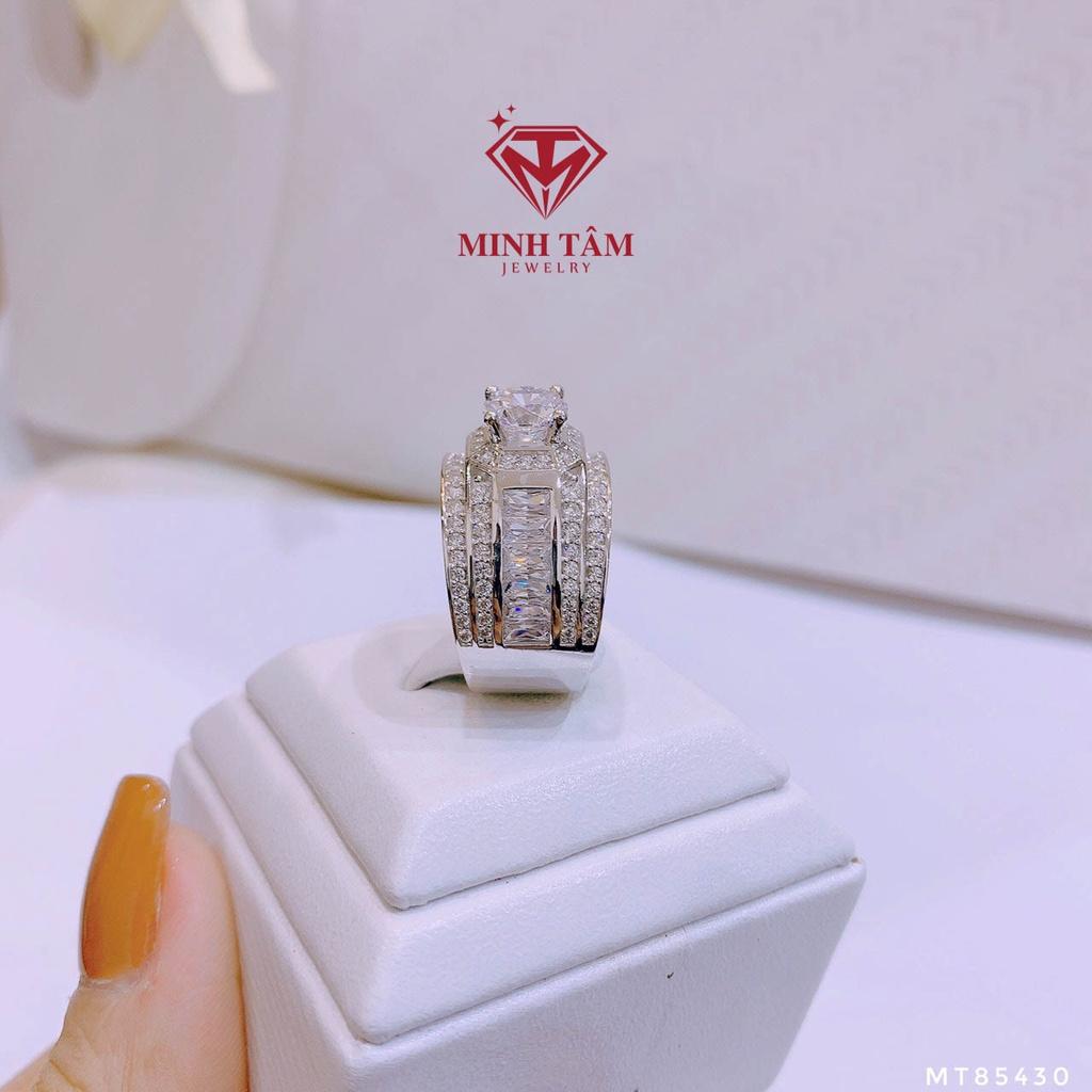 Nhẫn bạc nam xi bạch kim cao cấp viền đá xung quanh ổ đá chủ 6 ly-Minh Tâm Jewelry