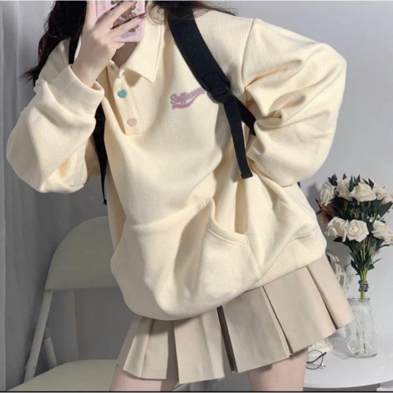 SET ÁO SWEATER CỔ POLO CHÂN VÁY XẾP LY