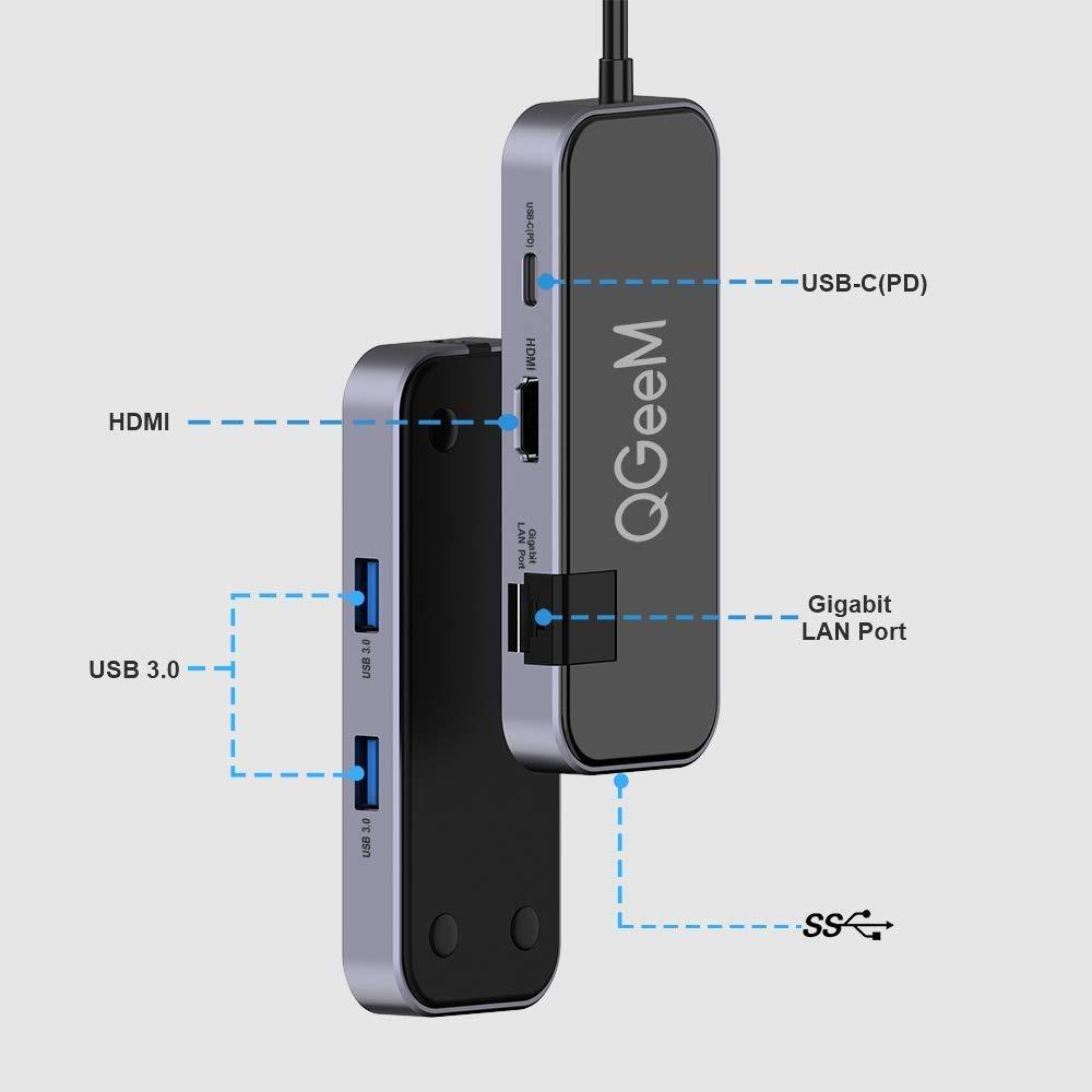 Đầu Chuyển Đổi QGeeM 6 Cổng USB C Sang HDMI RJ45 Ethernet 4k HDMI 2 USB 3.0 100W PD Chuyên Dụng Cho MacBook Pro XPS