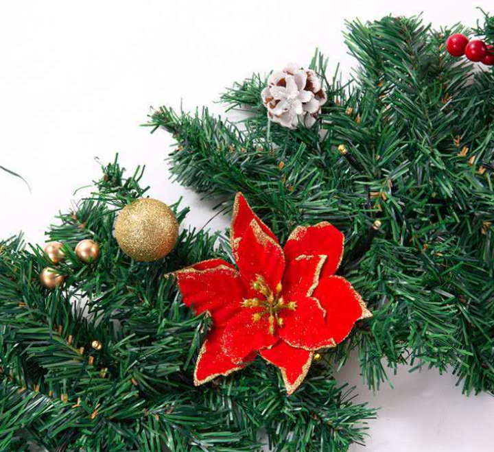 Dây Lá Thông KCS12 Hoa Đỏ Viền Trang Trí Noel Giáng Sinh