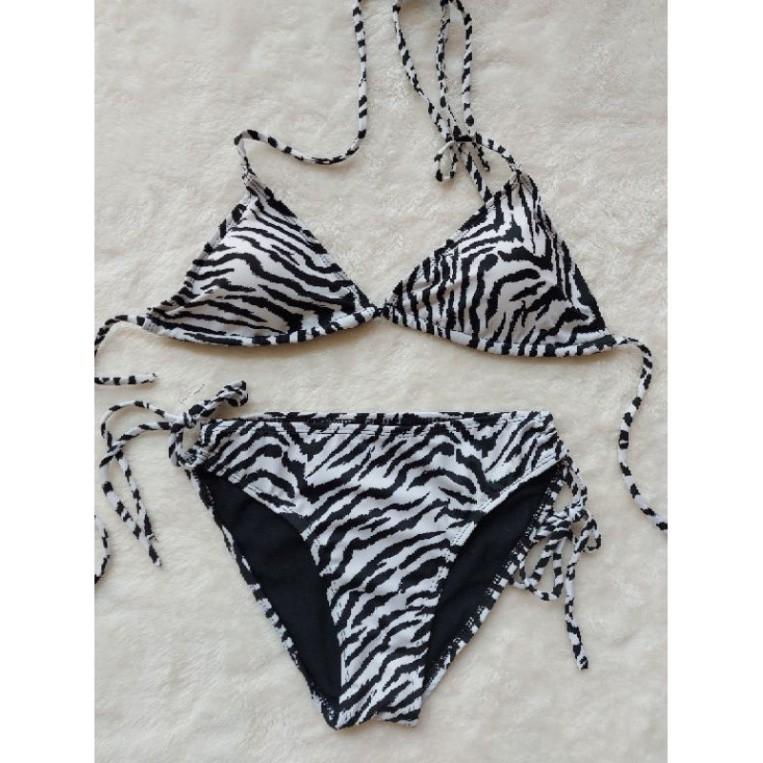 freeship Bikini cạp thấp sexy vằn đen trắng siêu đẹp hàng độc mặc đi biển đi bơi