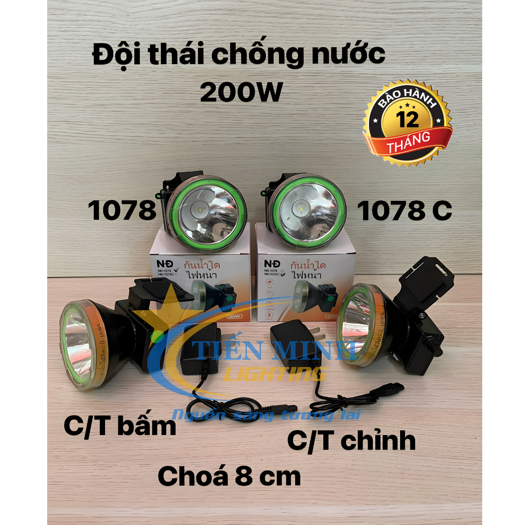 ĐÈN ĐỘI ĐẦU THÁI NĐ-1078C - CÔNG TẮC CHỈNH, CÔNG SUẤT 200W, CHÓA 8.5CM, 2 CHẾ ĐỘ SÁNG, TẦM CHIẾU XA ĐẾN 500M