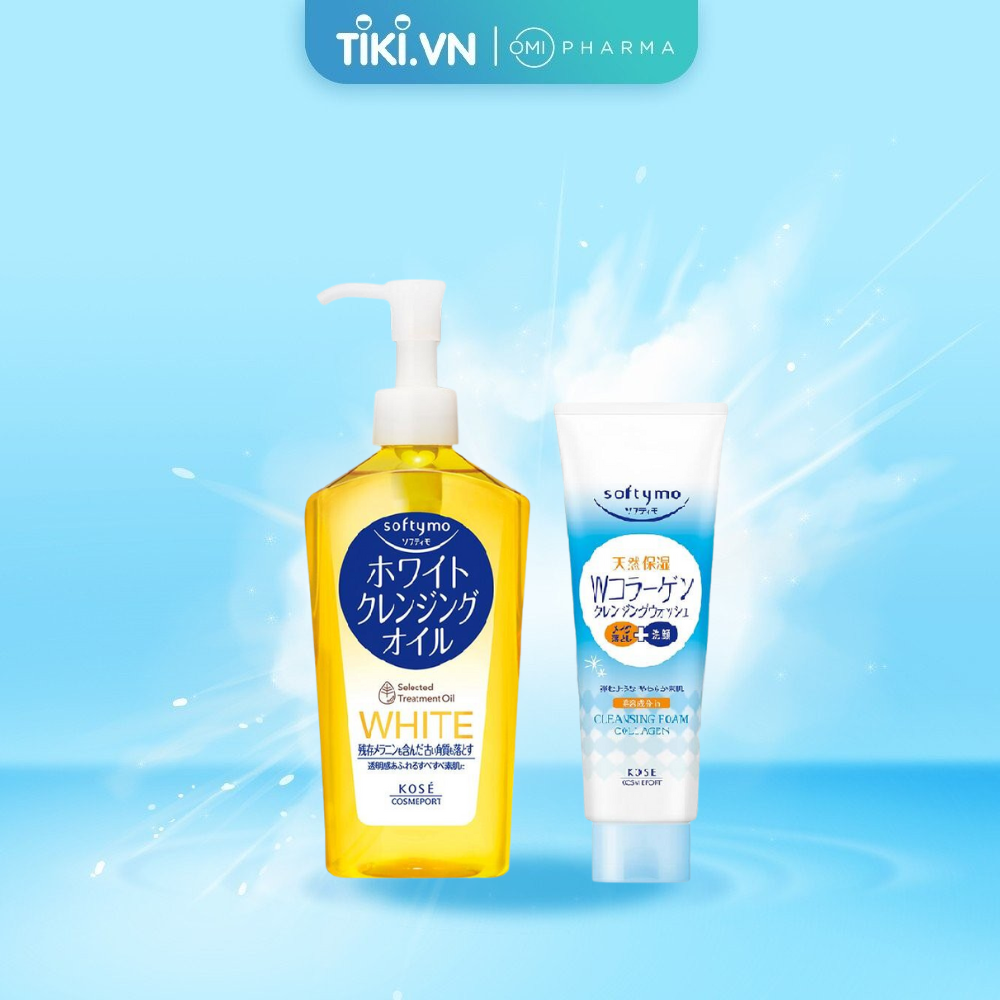 Combo Sữa Rửa Mặt Và Dầu tẩy trang Softymo( White Cleansing Oil 230ml & Cleansing Foam Collagen 190g)