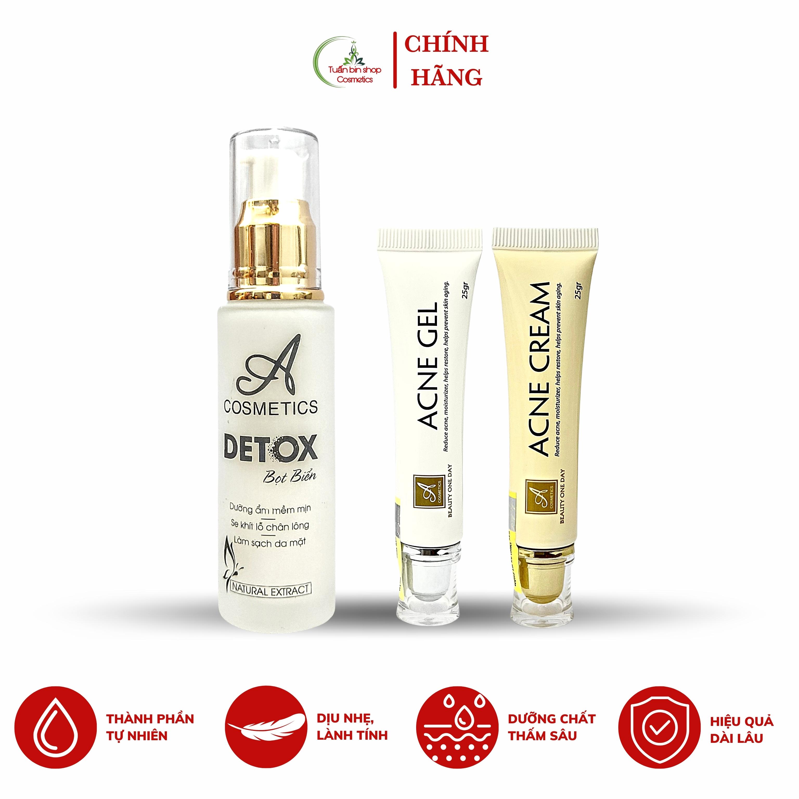 Combo kem giảm mụn, thải độc da, se khít lỗ chân lông Acosmetics, kem giảm mụn siêu tốc độ, detox bọt biển 100g