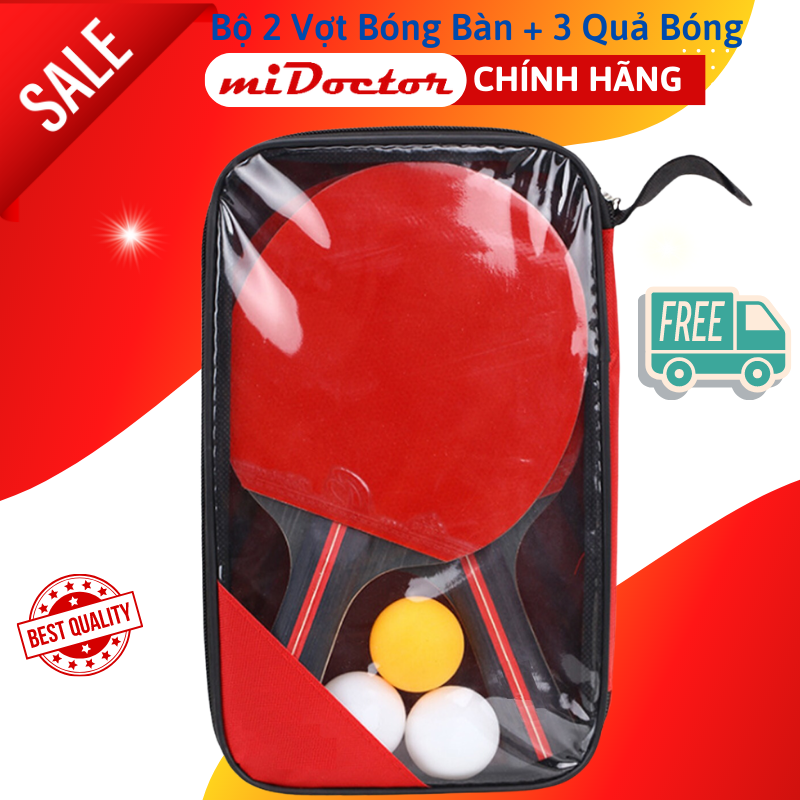 Bộ 2 Vợt Bóng Bàn Chính Hãng miDoctor + Túi Đựng Vợt Bóng Bàn + 3 Bóng 