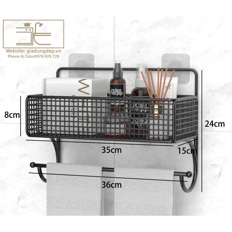 Kệ để mĩ phẩm - Giá để đồ nhà tắm - nhà vệ sinh Tiện Dụng - Đa năng - Treo khăn mặt - Miếng dán KHÔNG KHOAN TƯỜNG