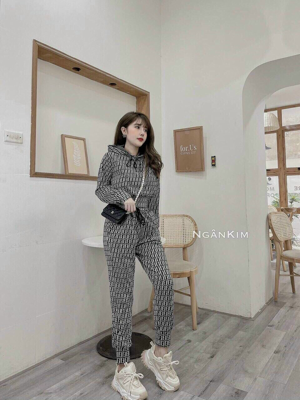 Set bộ đồ nữ đò thun quần dài áo giả hoodie co họa tiết đẹp mặc đi chơi