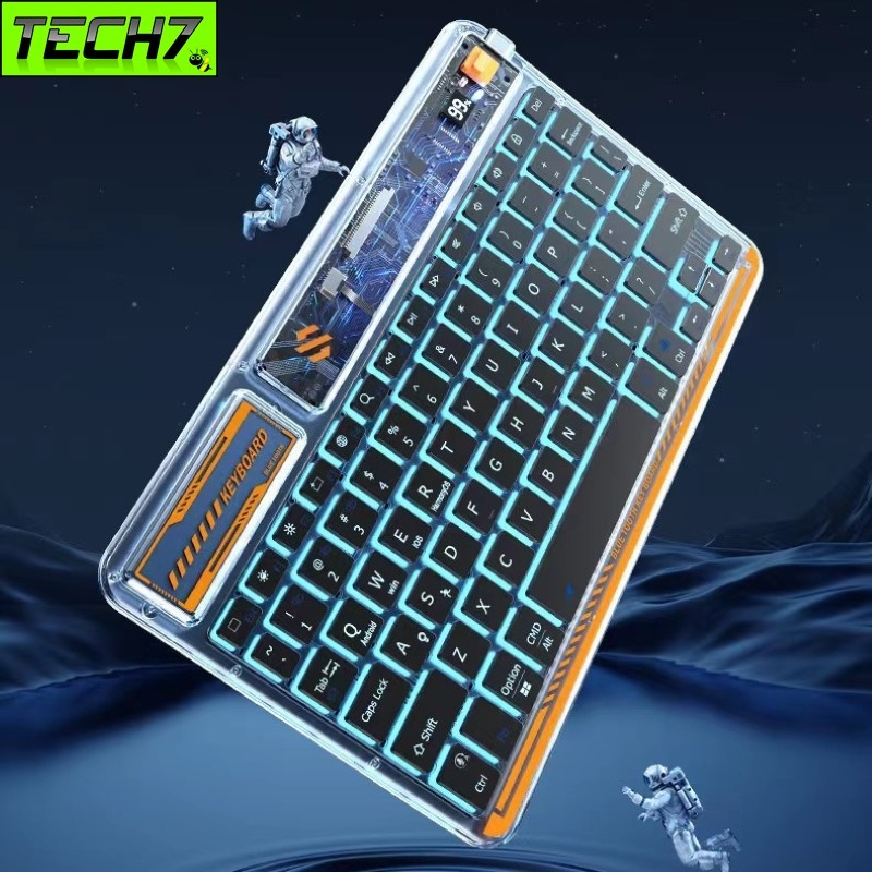 Bàn phím không dây Bluetooth mini trong suốt Shezi pin sạc led RGB chống ồn cho máy tính , điện thoại , máy tính bảng hàng nhập khẩu