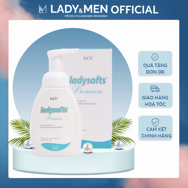 Bọt rửa phụ khoa phụ nữ Ladysofts Premium Laclé 250ml hỗ trợ dưỡng ẩm, làm sạch, cân bằng pH - Lady & Men Viet Nam