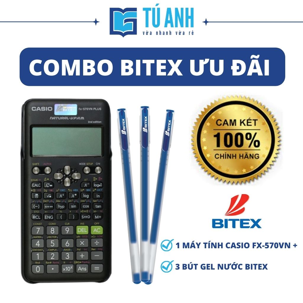 [ Combo Bitex Ưu Đãi ] - Máy Tính Khoa Học Casio FX-570 VN PLUS [1] + Bút Gel Nước Bitex G04 [3]