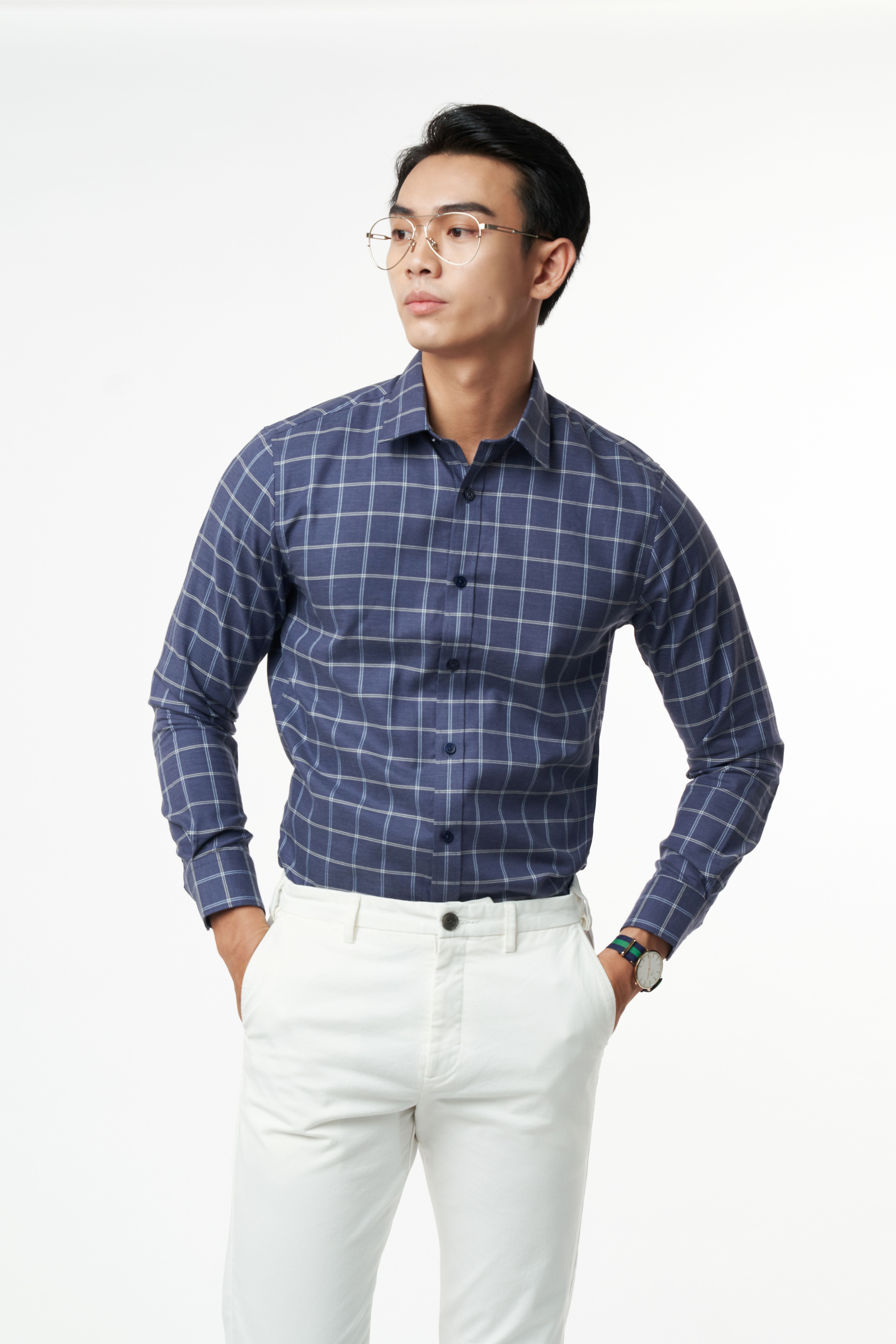 Áo Sơ Mi Caro Melange Nam Cotton Chống Nhăn Tự Nhiên N&amp;M Thương Hiệu NINOMAXX 2110030