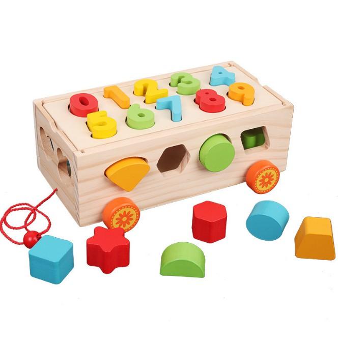 Đồ chơi xe kéo thả hình khối - Đồ chơi gỗ giáo dục thông minh cho bé