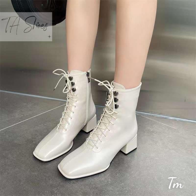 Boot ulzzang cao cổ buộc dây kéo khóa co 2 màu đen/trắng cá tính, em này đi lên chân siêu êm ,đẹp nha các nàng B1