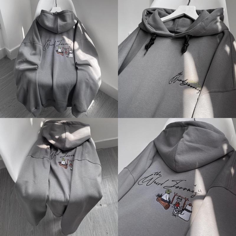 Áo khoác hoodie The Weird có nón vải nỉ lót bông màu xám form rộng unisex nam nữ - SSSTore