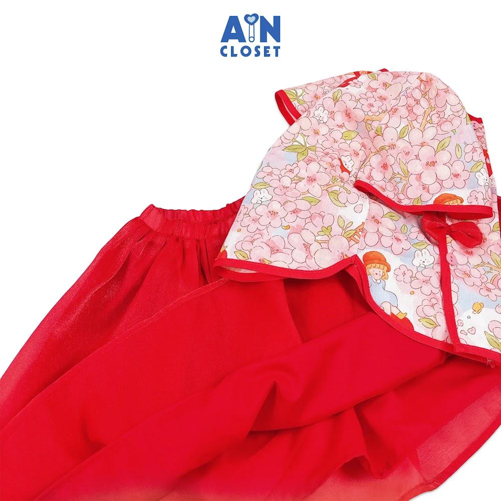 Set Áo váy Dân Quốc bé gái họa tiết Mai Đào Đỏ - AICDBGAV9FIP - AIN Closet