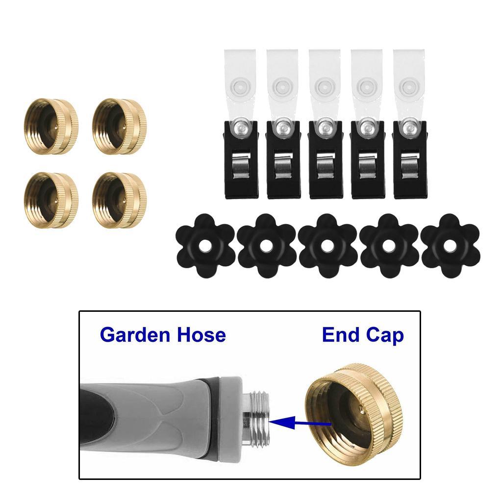 4pcs 3/4" Hose Female End Brass Spigot Caps with Flag Clips Anti-Wind
