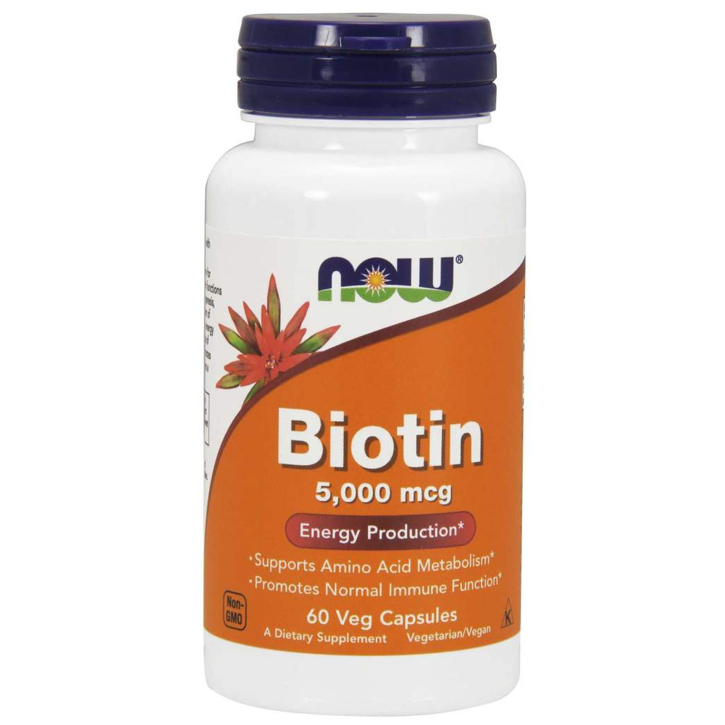 NOW Biotin 5,000mcg - LÀM ĐẸP DA MÓNG TÓC, Bổ Sung 5,000mcg Biotin Cho Da, Móng, Tóc Chai 60 Viên