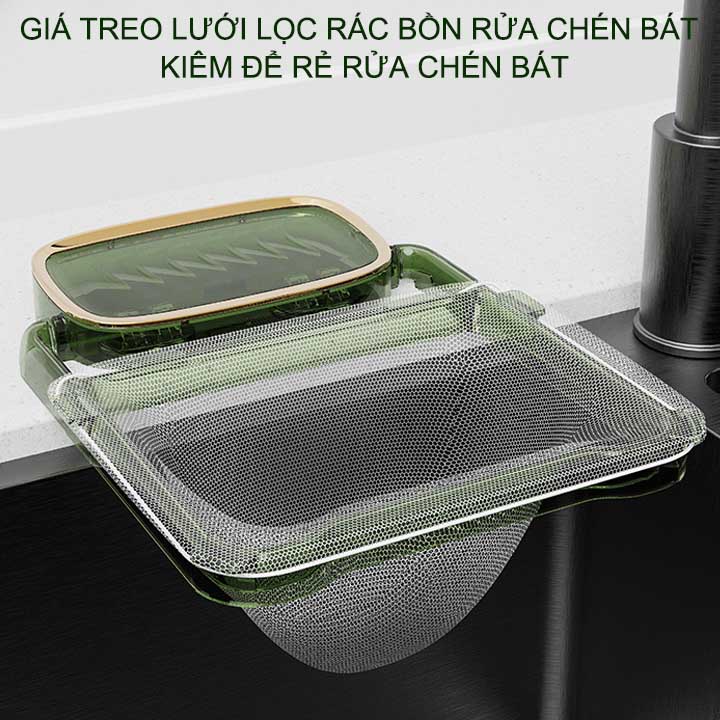 Giá để lưới lọc rác gắn bồn rửa chén bát kiêm để rẻ, khăn lau đa năng kèm túi 50 lưới lọc hoặc chỉ 50 lưới lọc