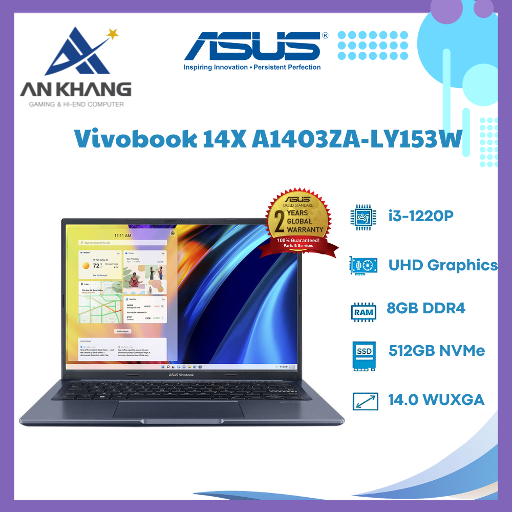 Laptop Asus Vivobook 14X A1403ZA - LY153W (Core i3-1220P | 8GB | 512GB | Intel UHD | 14 inch WUXGA | Win 11 | Xanh) - Hàng Chính Hãng - Bảo Hành 24 Tháng