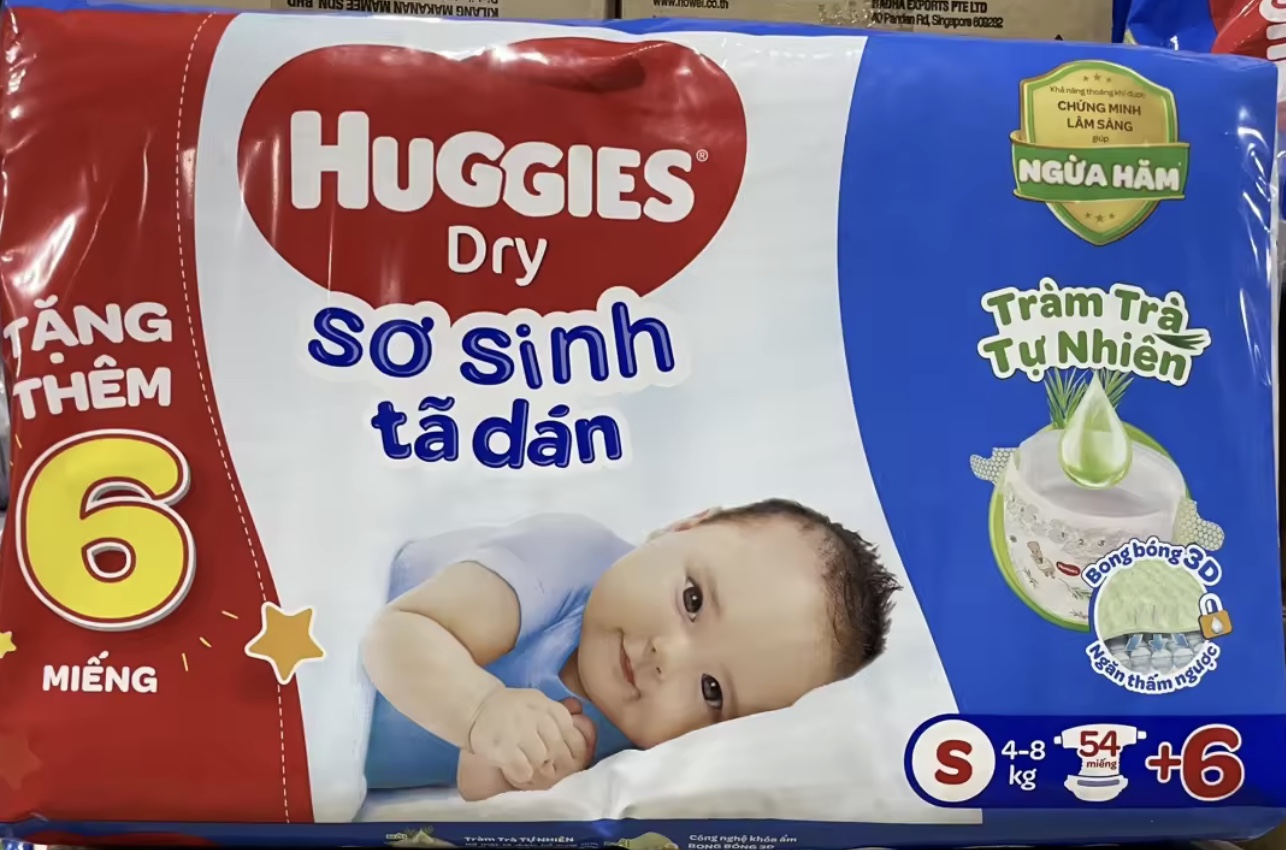 Sỉ- Tặng Thêm 6 Miếng- Tã dán sơ sinh Huggies S54 Tràm Trà Tự Nhiên Ngừa Hăm (Cho bé 4-8kg)(Mẫu Cũ Tã Dán Huggies S56)- HSD luôn mới