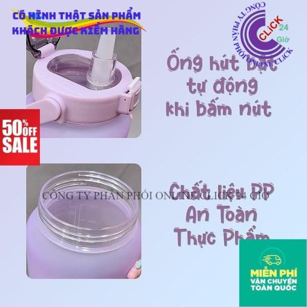 Bình Nước Thể Thao 2L Có Sticker Chia Vạch Báo Giờ Nhắc Uống Nước Có Ống Hút Chất Liệu Nhựa Đạt Chuẩn - Hàng Cao Cấp