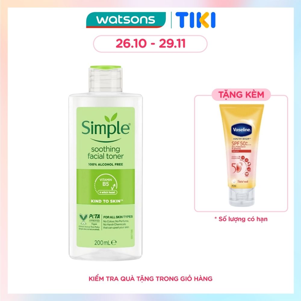 Nước Cân Bằng Simple Soothing Facial Toner Không Chứa Cồn Giúp Làm Dịu Da 200ml